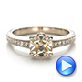 18k White Gold 18k White Gold Custom Diamond And Hand Engraved Engagement Ring - Video -  100836 - Thumbnail