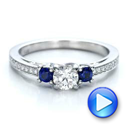 18k White Gold 18k White Gold Custom Blue Sapphire And Diamond Engagement Ring - Video -  100876 - Thumbnail