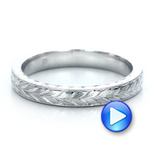 18k White Gold 18k White Gold Custom Hand Engraved Wedding Band - Video -  100880 - Thumbnail