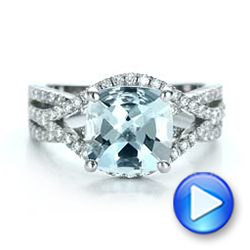  Platinum Platinum Custom Aquamarine And Diamond Engagement Ring - Video -  100895 - Thumbnail