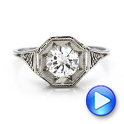 Estate Solitaire Diamond Art Deco Engagement Ring - Video -  100900 - Thumbnail