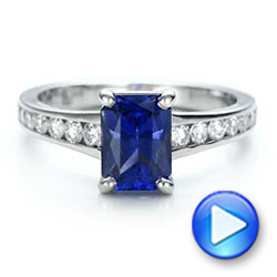 18k White Gold 18k White Gold Custom Blue Sapphire And Diamond Engagement Ring - Video -  100923 - Thumbnail