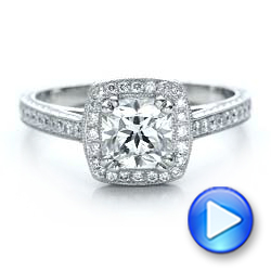  Platinum Custom Diamond Halo Engagement Ring - Video -  100924 - Thumbnail