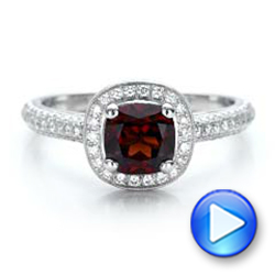 18k White Gold 18k White Gold Custom Garnet And Diamond Halo Engagement Ring - Video -  100925 - Thumbnail