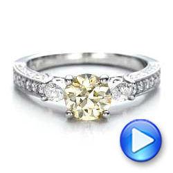  Platinum Custom Champagne Diamond Engagement Ring - Video -  100926 - Thumbnail