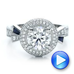 18k White Gold 18k White Gold Custom Diamond Halo And Blue Sapphire Engagement Ring - Video -  101036 - Thumbnail