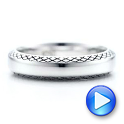 18k White Gold 18k White Gold Men's Engraved Wedding Band - Video -  101042 - Thumbnail