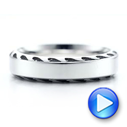 14k White Gold Men's Engraved Wedding Band - Video -  101045 - Thumbnail