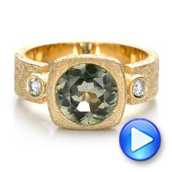 14k Yellow Gold Custom Green Sapphire And Textured Engagement Ring - Video -  101104 - Thumbnail