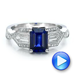  Platinum Custom Blue Sapphire And Diamond Engagement Ring - Video -  101164 - Thumbnail