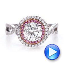 14k White Gold And Platinum 14k White Gold And Platinum Custom Two-tone Pink Sapphire And White Diamond Halo Engagement Ring - Video -  101175 - Thumbnail