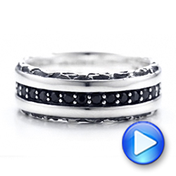 Men's Black And White Sterling Silver Band - Video -  101180 - Thumbnail