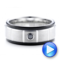 Men's Black And White Brushed Finish Tungsten Band - Video -  101185 - Thumbnail