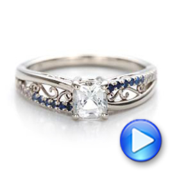  14K Gold Custom Blue And White Sapphire Engagement Ring - Video -  101211 - Thumbnail