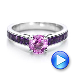 14k White Gold 14k White Gold Custom Pink Sapphire And Amethyst Engagement Ring - Video -  101214 - Thumbnail