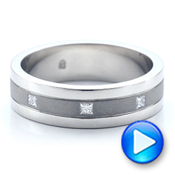 14k White Gold 14k White Gold Custom Men's Diamond Sandblasted Finish Wedding Band - Video -  101217 - Thumbnail