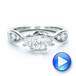 14k White Gold Custom Princess Cut Diamond Engagement Ring - Video -  101223 - Thumbnail