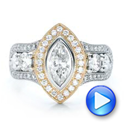 Platinum And 18K Gold Custom Marquise Diamond Two-tone Engagement Ring - Video -  101258 - Thumbnail