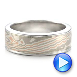 14k White Gold And Platinum 14k White Gold And Platinum Custom Men's Mokume Wedding Band - Video -  101274 - Thumbnail