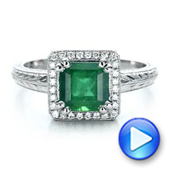 14k White Gold 14k White Gold Custom Emerald And Diamond Halo Engagement Ring - Video -  101276 - Thumbnail