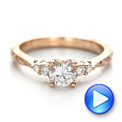 14k Rose Gold Custom Hand Engraved Diamond Engagement Ring - Video -  101285 - Thumbnail