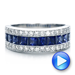 14k White Gold 14k White Gold Diamond And Blue Sapphire Anniversary Band - Video -  101332 - Thumbnail