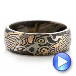  14K Gold Custom Hammered Men's Mokume Wedding Band - Video -  101421 - Thumbnail