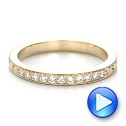 14k Yellow Gold Custom Hand Engraved Diamond Wedding Band - Video -  101423 - Thumbnail