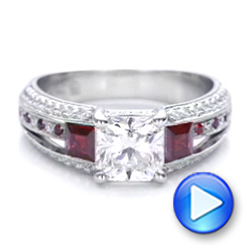  Platinum Custom Ruby And Diamond Engagement Ring - Video -  101458 - Thumbnail