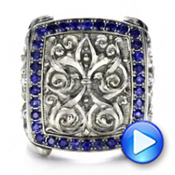 18k White Gold Fleur De Lis Hand-carved Blue Sapphire Men's Ring - Video -  101509 - Thumbnail