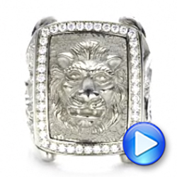 14k White Gold Lion's Head Hand Carved Ring - Video -  101511 - Thumbnail