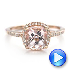 18k Rose Gold 18k Rose Gold Custom Morganite And Diamond Halo Engagement Ring - Video -  101522 - Thumbnail