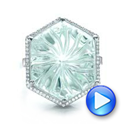 18k White Gold 18k White Gold Custom Aquamarine And Diamond Halo Fashion Ring - Video -  101686 - Thumbnail