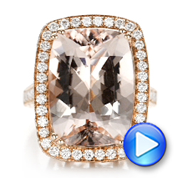 14k Rose Gold 14k Rose Gold Cushion Morganite And Diamond Halo Fashion Ring - Video -  101777 - Thumbnail