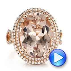 14k Rose Gold 14k Rose Gold Morganite And Double Diamond Halo Fashion Ring - Video -  101781 - Thumbnail