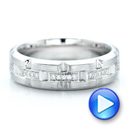 14k White Gold Custom Men's Diamond Brick Cut Wedding Band - Video -  101866 - Thumbnail