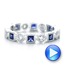 14k White Gold 14k White Gold Stackable Diamond And Blue Sapphire Eternity Band - Video -  101874 - Thumbnail