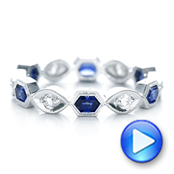 18k White Gold Stackable Diamond And Blue Sapphire Eternity Band - Video -  101876 - Thumbnail