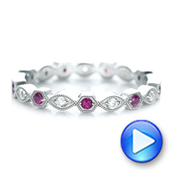 18k White Gold Diamond And Pink Sapphire Stackable Eternity Band - Video -  101898 - Thumbnail
