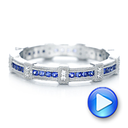 18k White Gold Blue Sapphire And Diamond Stackable Eternity Band - Video -  101907 - Thumbnail