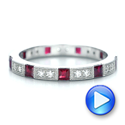 18k White Gold Diamond And Ruby Stackable Eternity Band - Video -  101915 - Thumbnail