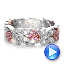 14k White Gold And 14K Gold 14k White Gold And 14K Gold Diamond And Pink Sapphire Organic Stackable Eternity Band - Video -  101919 - Thumbnail