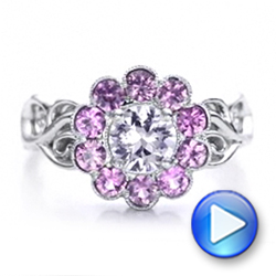 18k White Gold 18k White Gold Custom Flower Top White And Purple Sapphire Engagement Ring - Video -  101932 - Thumbnail