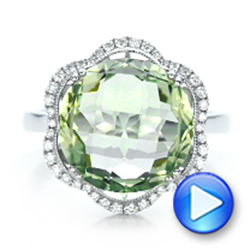 14k White Gold 14k White Gold Green Quartz Checkerboard And Diamond Halo Ring - Video -  101939 - Thumbnail