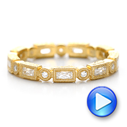 18k Yellow Gold Round And Baguette Diamond Stackable Eternity Band - Video -  101944 - Thumbnail