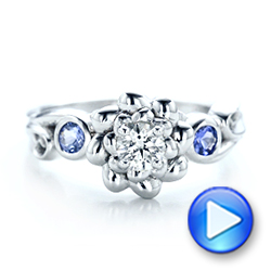 14k White Gold Custom Flower Top Diamond And Tanzanite Engagement Ring - Video -  101949 - Thumbnail