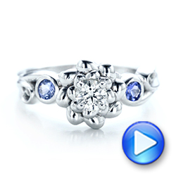 18k White Gold 18k White Gold Custom Flower Top Diamond And Tanzanite Engagement Ring - Video -  101949 - Thumbnail