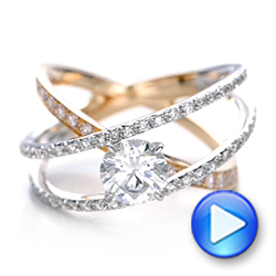  18K Gold Three-band Pink And White Diamond Engagement Ring - Video -  101954 - Thumbnail