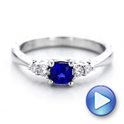  Platinum Platinum Custom Engraved Blue Sapphire And Diamond Engagement Ring - Video -  101957 - Thumbnail