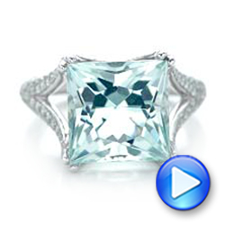 18k White Gold Custom Aquamarine And Pave Diamond Ring - Video -  101982 - Thumbnail